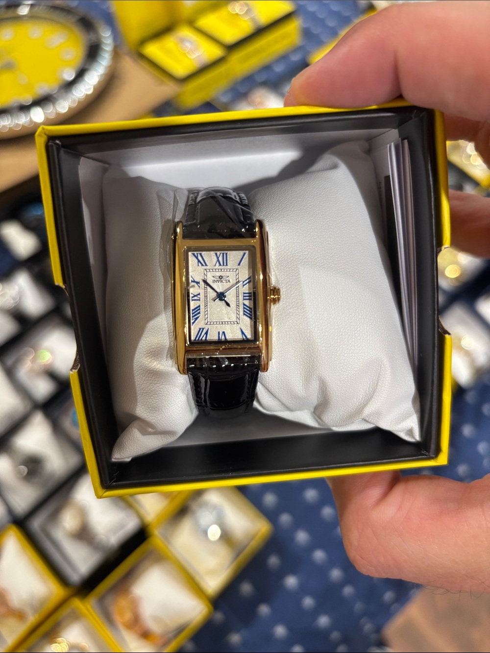 Invicta Gold-Tone Rectangular Dress Watch with Black Strap